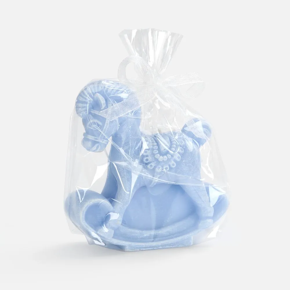 Свеча фигурная «Лошадка-качалка», голубая заказать онлайн с вашим дизайном на заказ в Москве и области