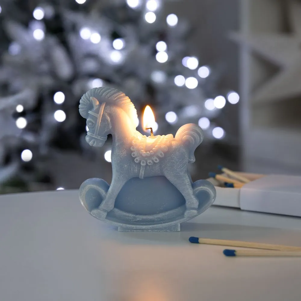 Свеча фигурная «Лошадка-качалка», голубая заказать онлайн с вашим дизайном на заказ в Москве и области