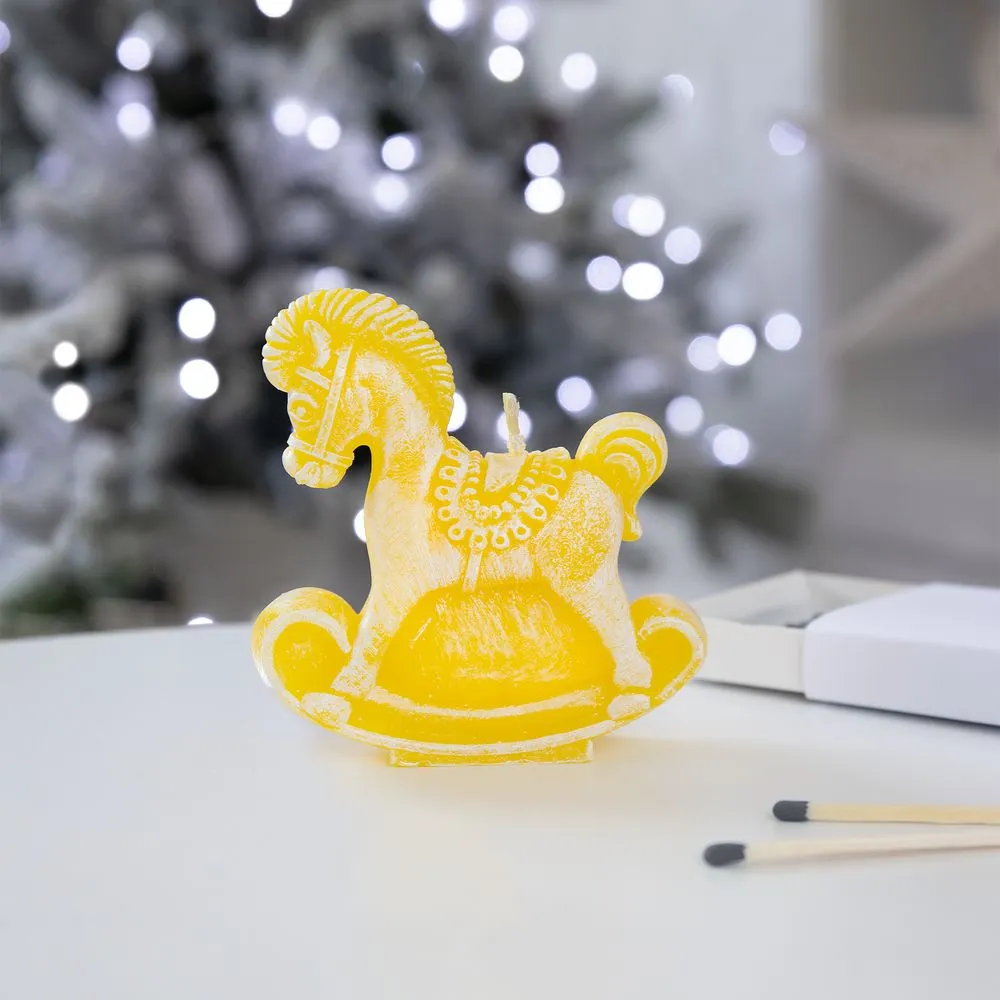 Свеча фигурная «Лошадка-качалка», желтая заказать онлайн с вашим дизайном на заказ в Москве и области