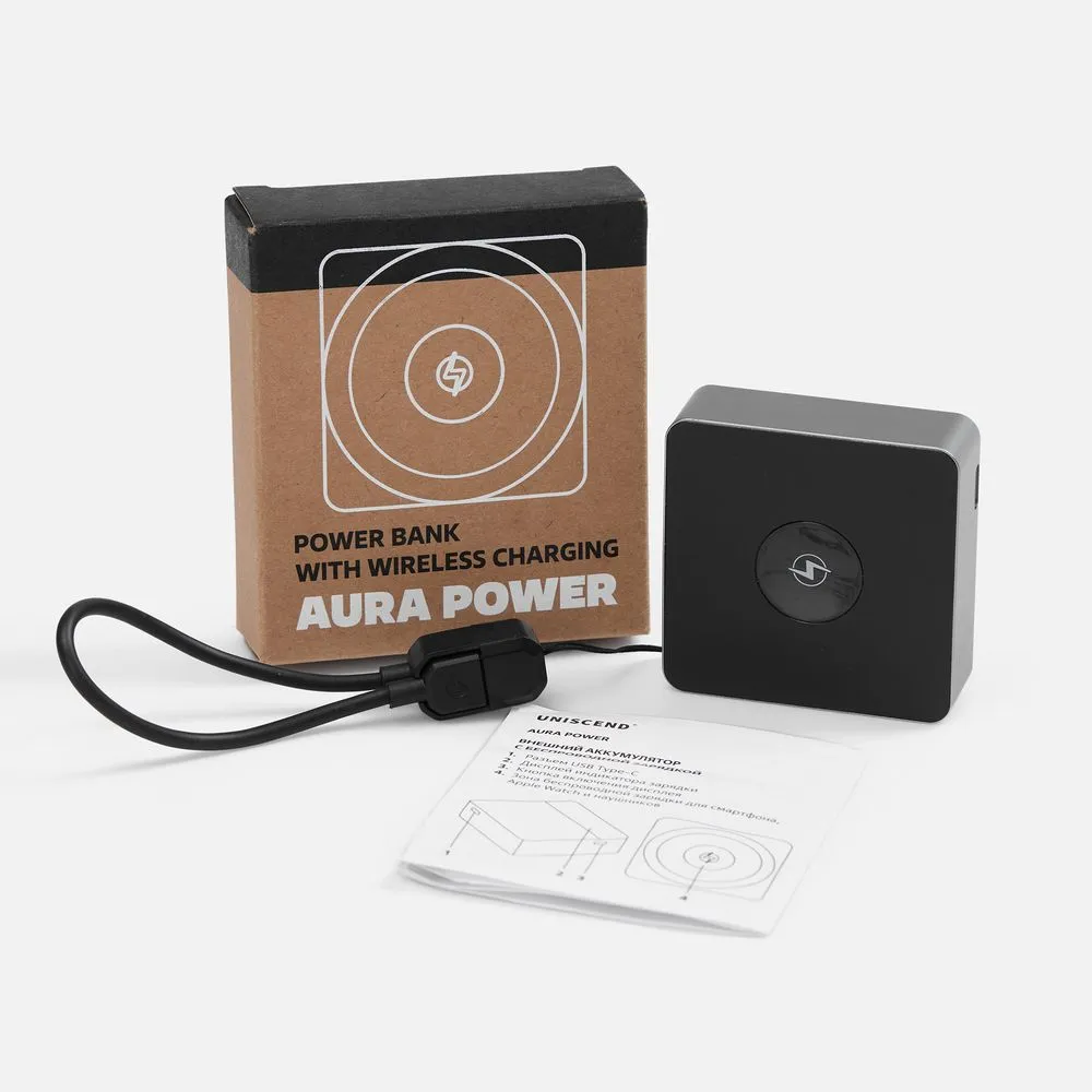 Внешний аккумулятор с беспроводной зарядкой Aura Power 5000 мАч, серый заказать онлайн с вашим дизайном на заказ в Москве и области