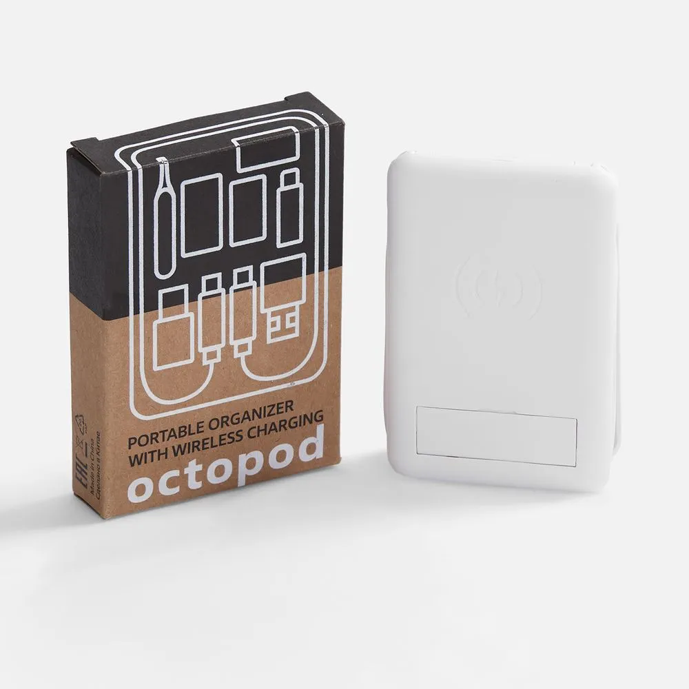 Органайзер с беспроводной зарядкой и набором адаптеров Octopod, белый заказать онлайн с вашим дизайном на заказ в Москве и области