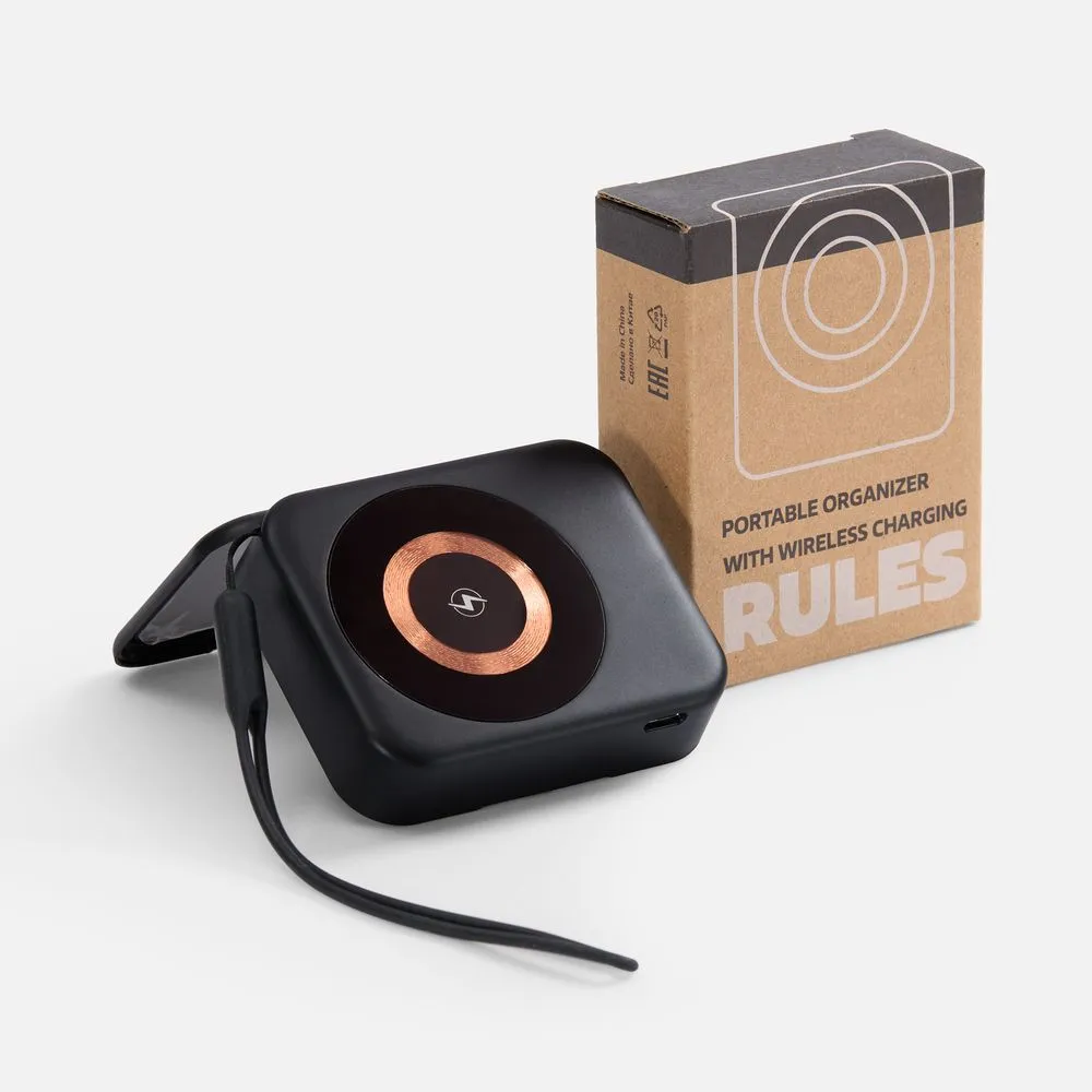 Набор для ухода за гаджетами с беспроводной зарядкой Rules, черный заказать онлайн с вашим дизайном на заказ в Москве и области