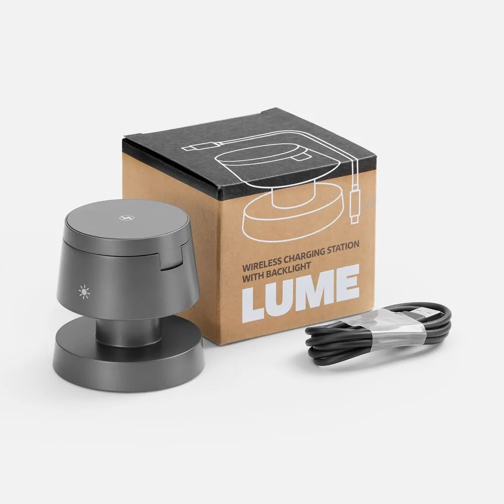 Станция беспроводной зарядки с подсветкой Lume, серая заказать онлайн с вашим дизайном на заказ в Москве и области