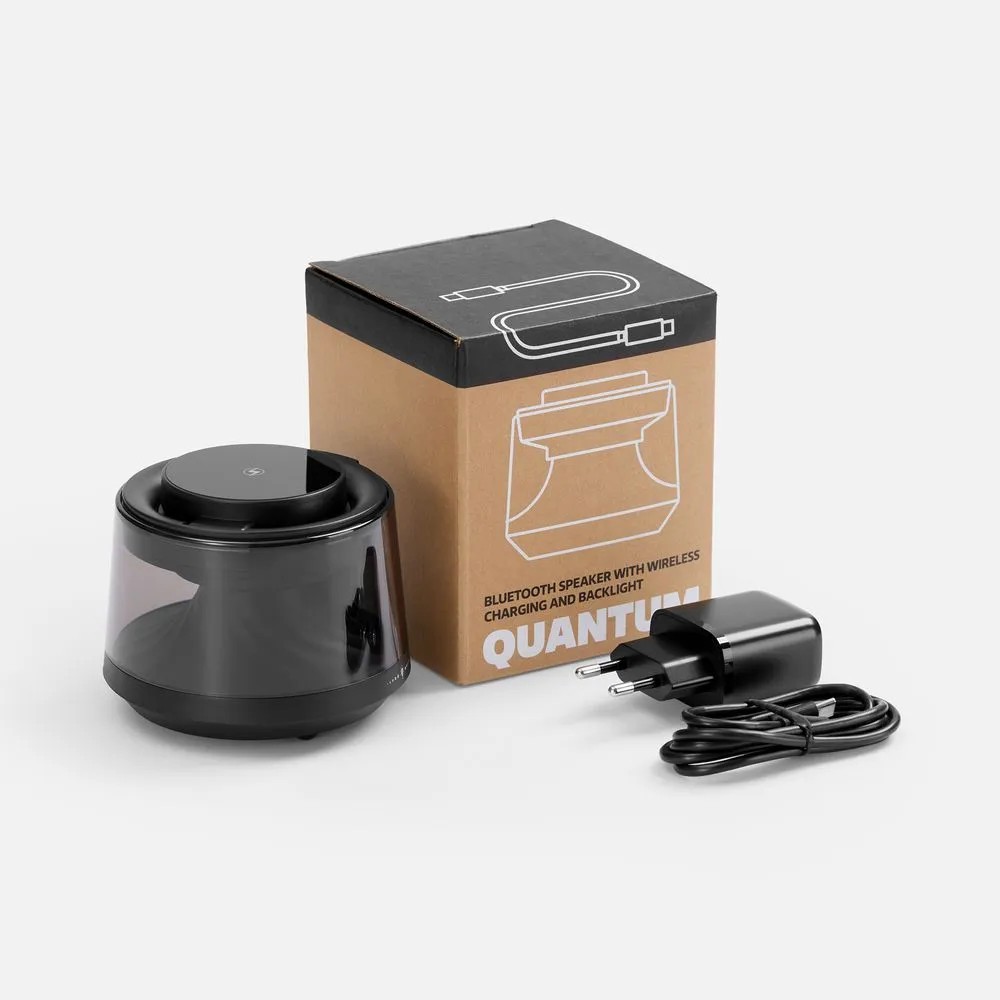 Bluetooth-колонка с подсветкой и беспроводной зарядкой Quantium, черная заказать онлайн с вашим дизайном на заказ в Москве и области