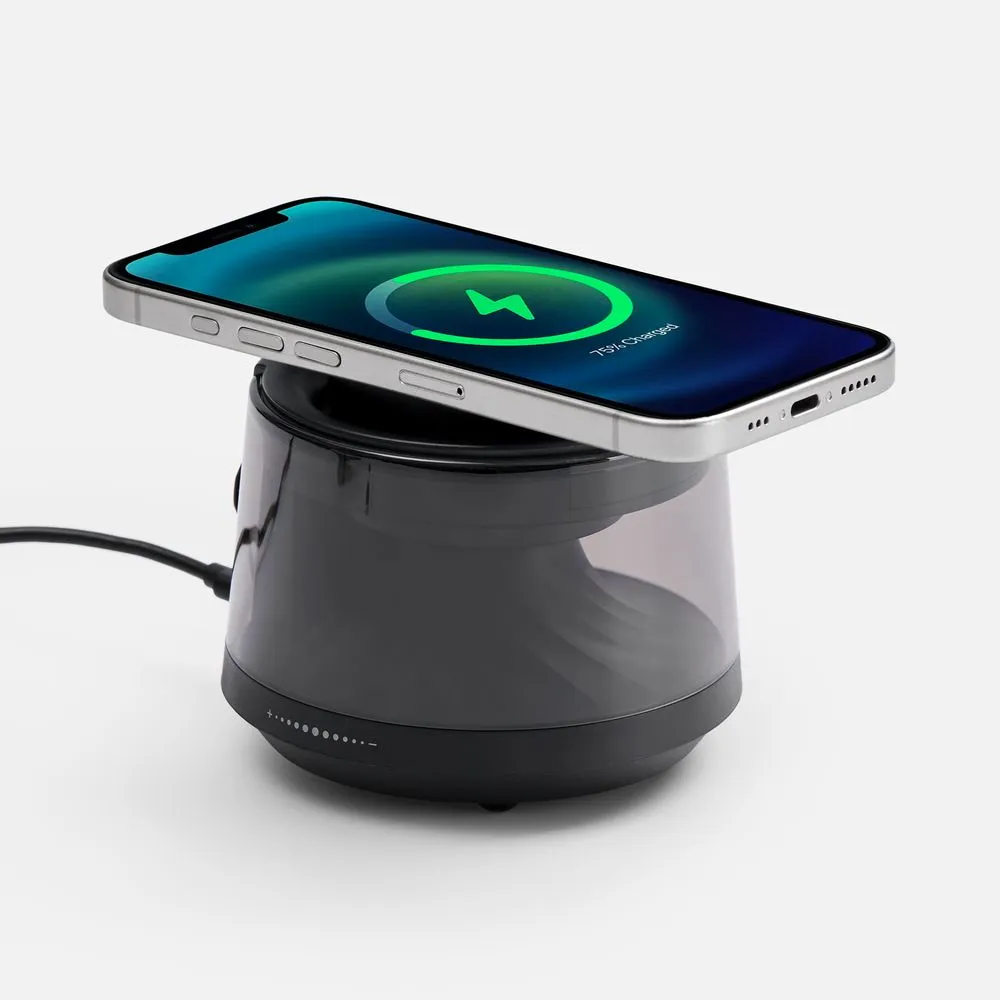 Bluetooth-колонка с подсветкой и беспроводной зарядкой Quantium, черная заказать онлайн с вашим дизайном на заказ в Москве и области