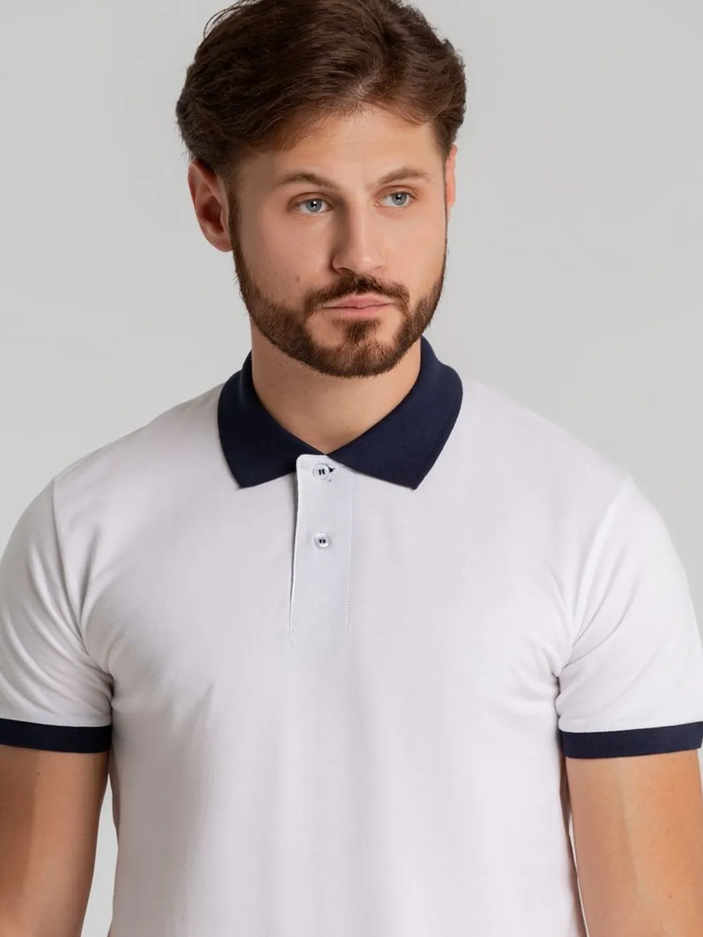 Рубашка поло Prince 190, белая с темно-синим заказать онлайн с вашим дизайном на заказ в Москве и области