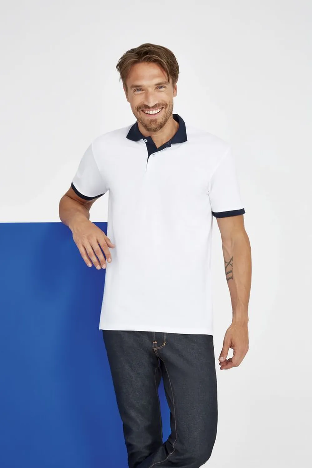 Рубашка поло Prince 190, зеленое яблоко с темно-синим заказать онлайн с вашим дизайном на заказ в Москве и области