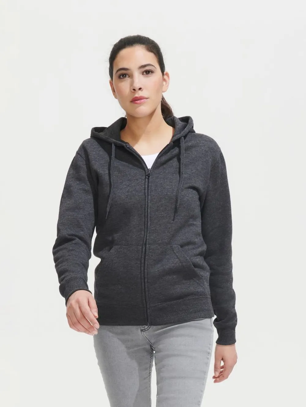 Толстовка женская на молнии с капюшоном Seven Women 290, серый меланж, размер XL заказать онлайн с вашим дизайном на заказ в Москве и области