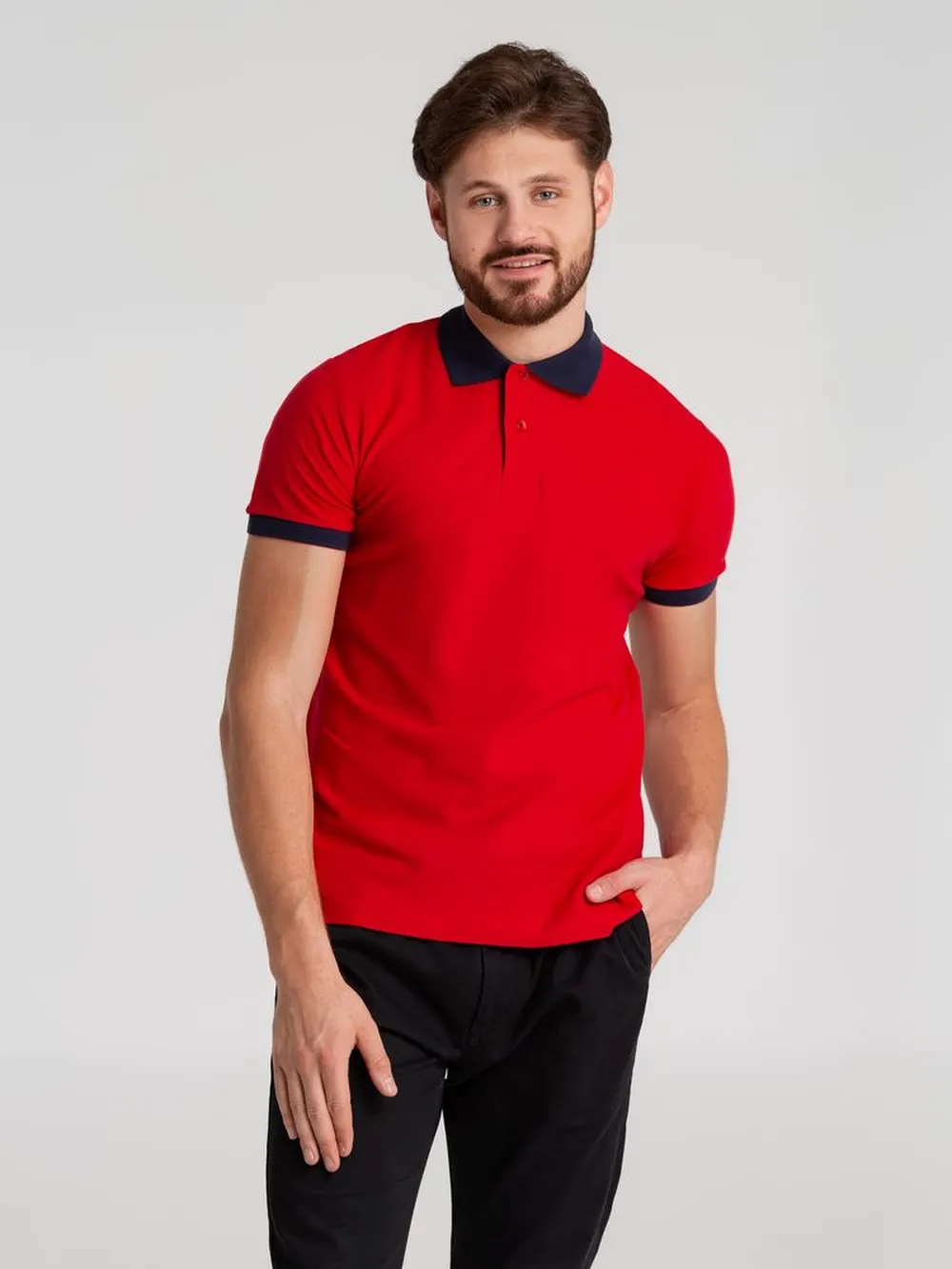 Рубашка поло Prince 190, красная с темно-синим, размер M заказать онлайн с вашим дизайном на заказ в Москве и области
