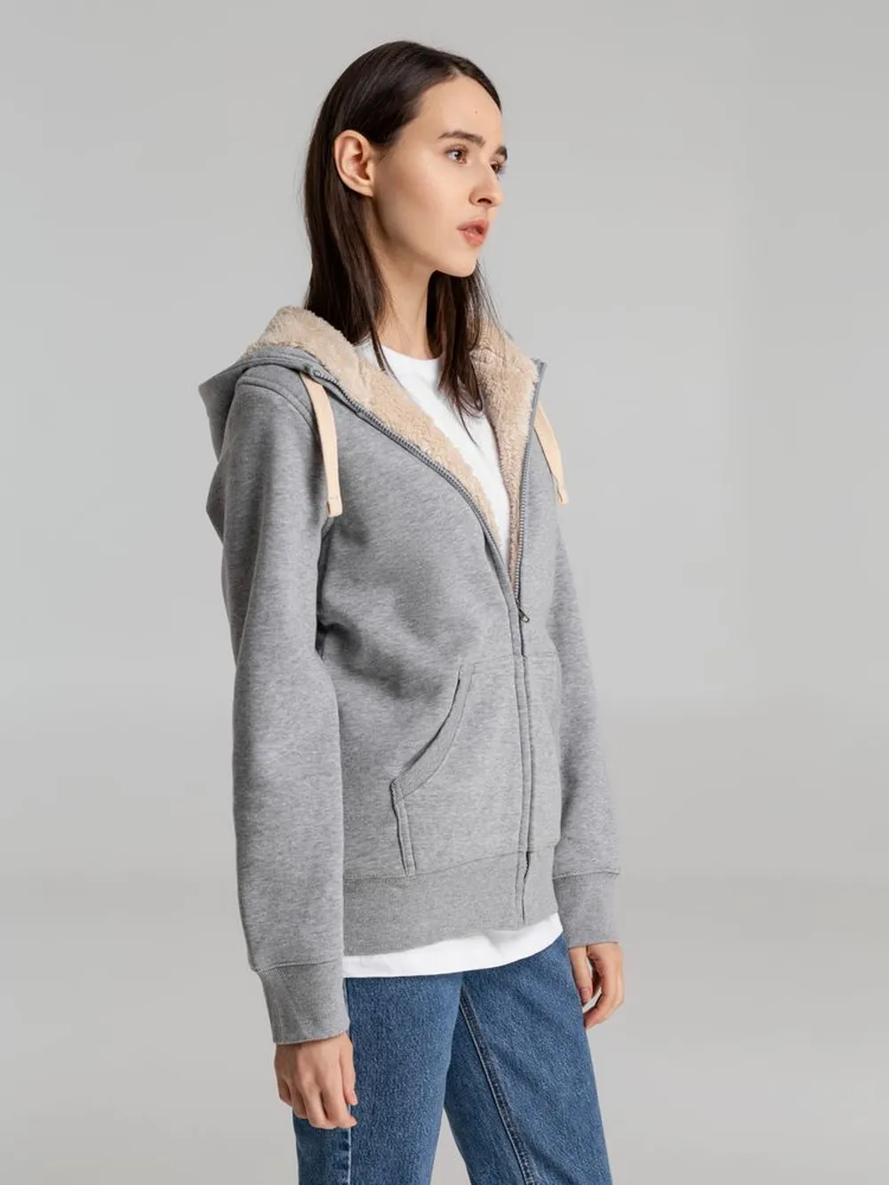 Толстовка унисекс на молнии Sherpa 280, серый меланж, размер L заказать онлайн с вашим дизайном на заказ в Москве и области