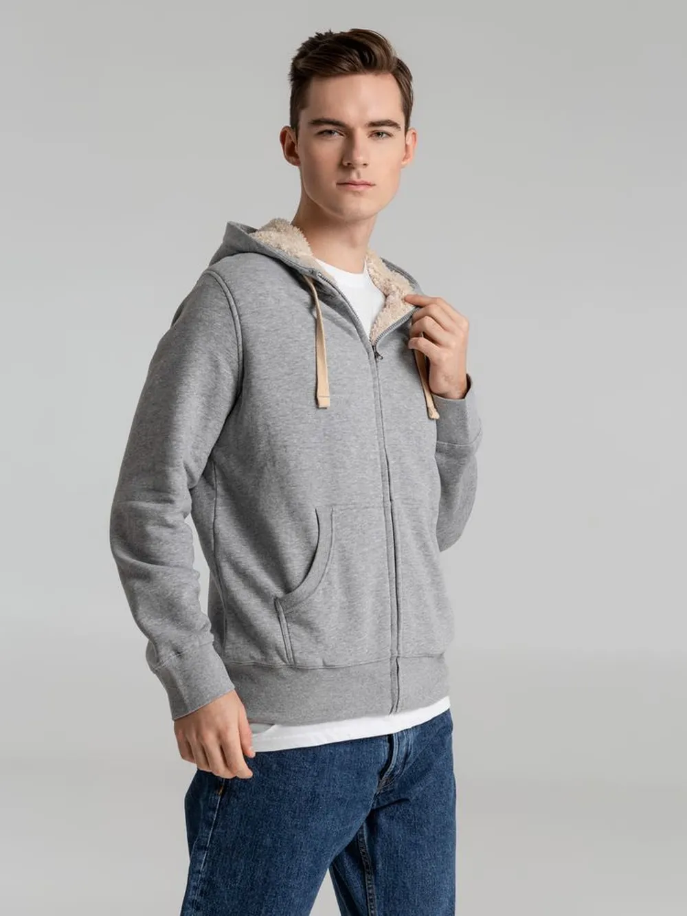 Толстовка унисекс на молнии Sherpa 280, серый меланж, размер L заказать онлайн с вашим дизайном на заказ в Москве и области