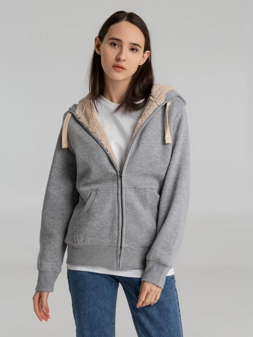 Толстовка унисекс на молнии Sherpa 280, серый меланж, размер L заказать онлайн с вашим дизайном на заказ в Москве и области