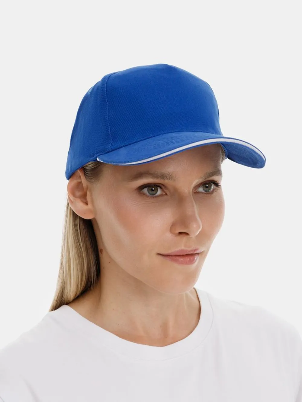 Бейсболка Long Beach, ярко-синяя с белым заказать онлайн с вашим дизайном на заказ в Москве и области