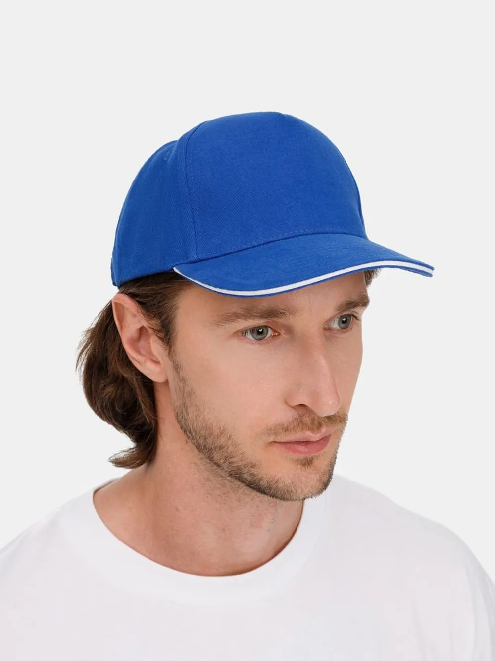 Бейсболка Long Beach, ярко-синяя с белым заказать онлайн с вашим дизайном на заказ в Москве и области