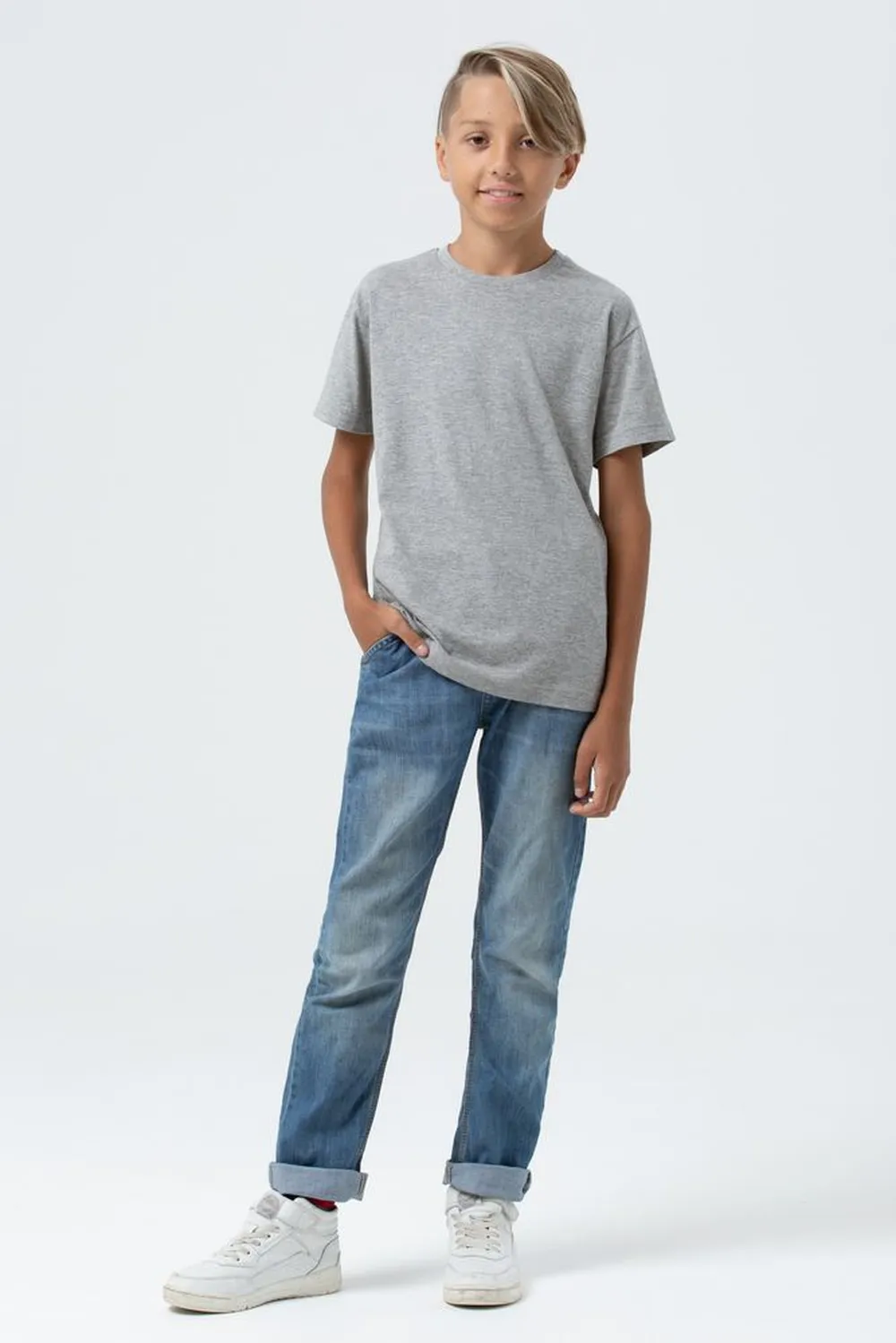 Футболка детская Regent Fit Kids, серый меланж, на рост 106-116 см (6 лет) заказать онлайн с вашим дизайном на заказ в Москве и области