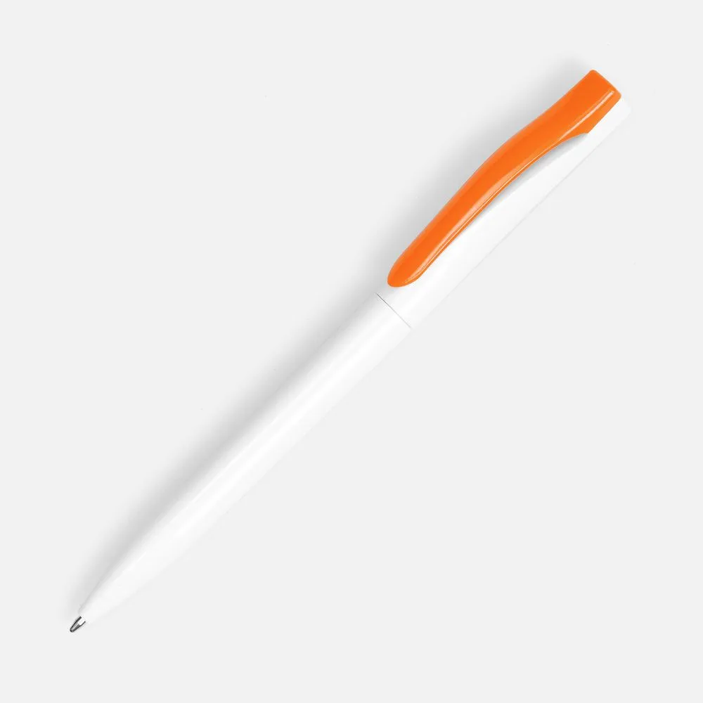 Ручка шариковая Pin, белая с оранжевым заказать онлайн с вашим дизайном на заказ в Москве и области