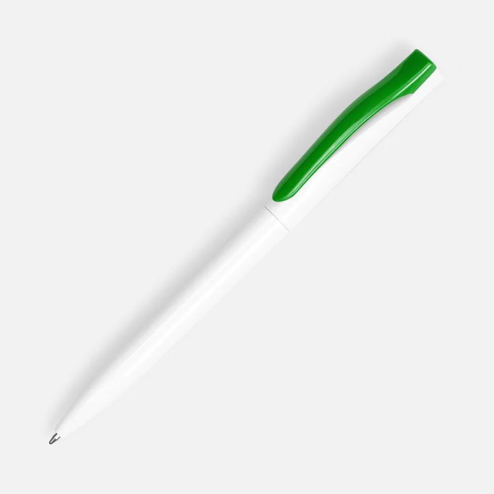 Ручка шариковая Pin, белая с зеленым заказать онлайн с вашим дизайном на заказ в Москве и области