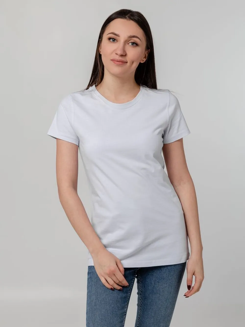 Футболка женская T-bolka Stretch Lady, белая, размер M заказать онлайн с вашим дизайном на заказ в Москве и области