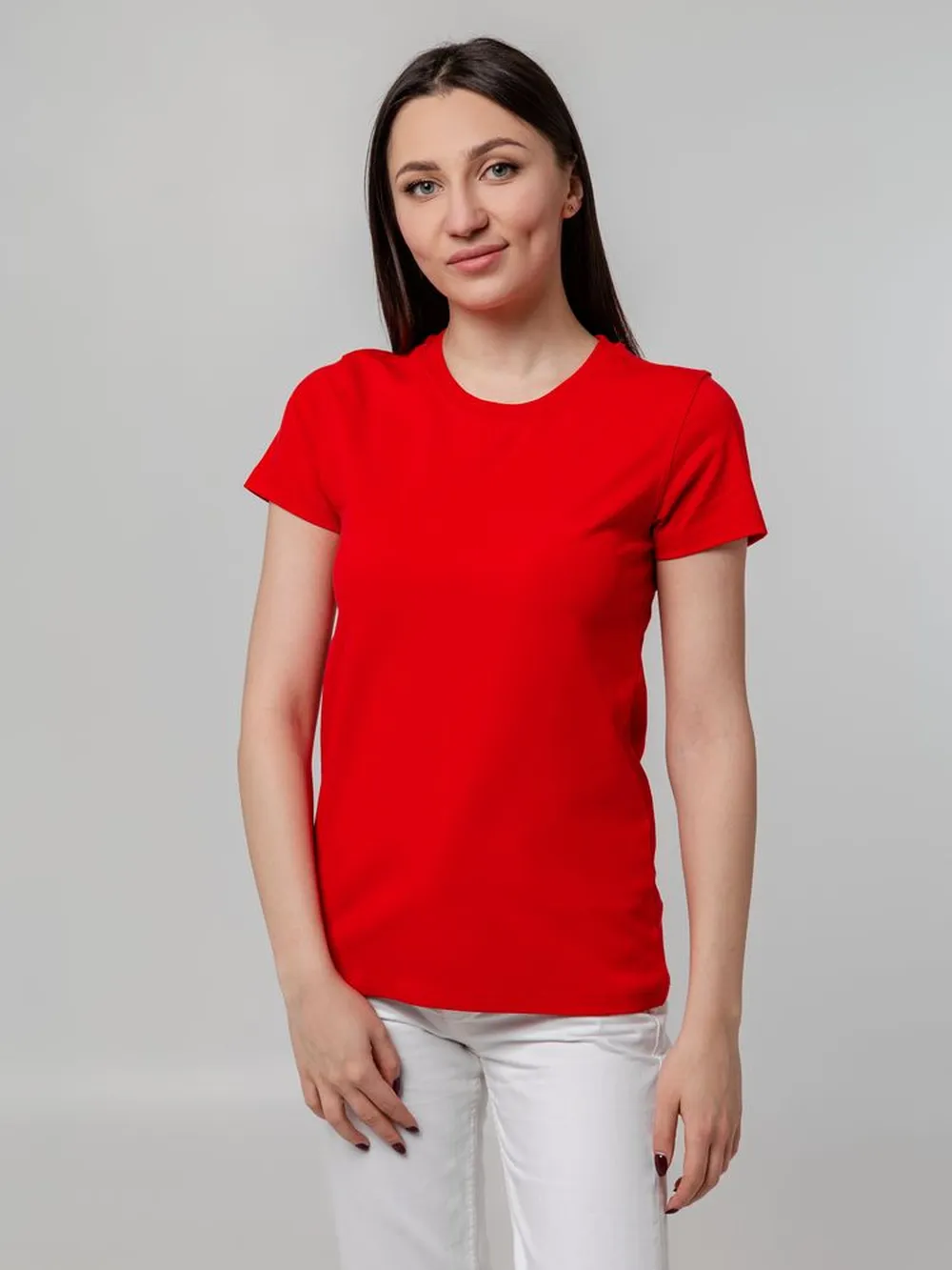 Футболка женская T-bolka Stretch Lady, красная, размер L заказать онлайн с вашим дизайном на заказ в Москве и области
