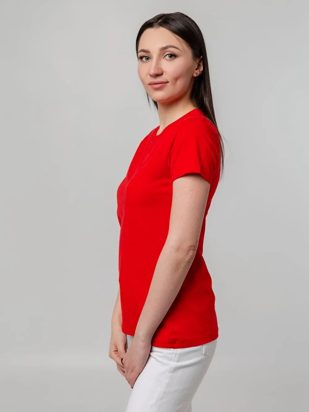 Футболка женская T-bolka Stretch Lady, красная, размер L заказать онлайн с вашим дизайном на заказ в Москве и области