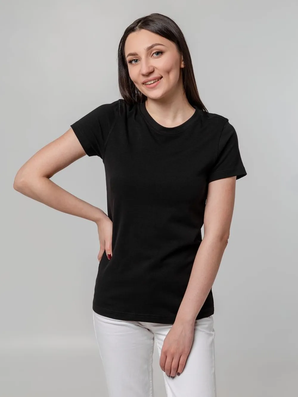 Футболка женская T-bolka Stretch Lady, черная, размер M заказать онлайн с вашим дизайном на заказ в Москве и области