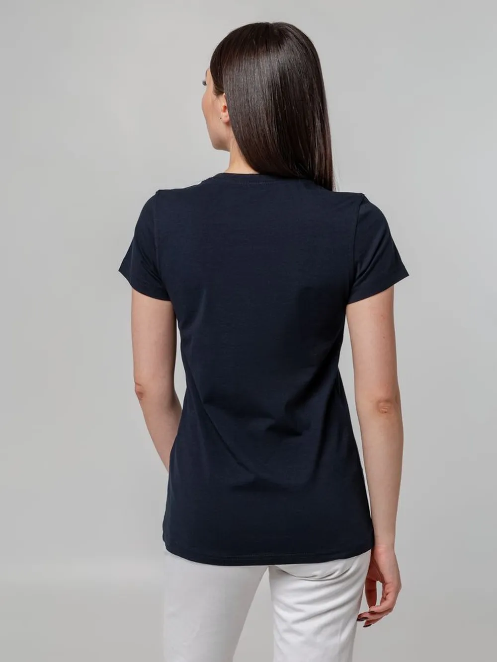 Футболка женская T-bolka Stretch Lady, темно-синяя (navy), размер XL заказать онлайн с вашим дизайном на заказ в Москве и области