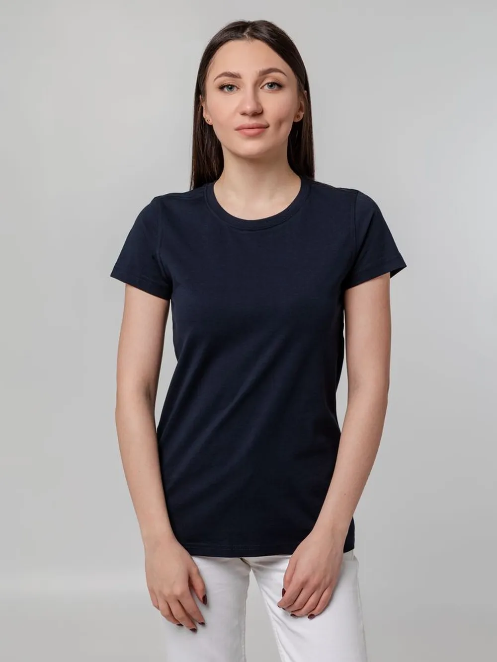 Футболка женская T-bolka Stretch Lady, темно-синяя (navy), размер XL заказать онлайн с вашим дизайном на заказ в Москве и области