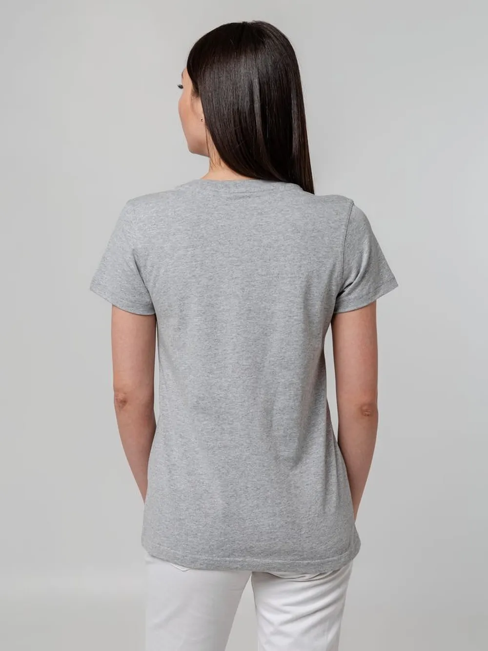 Футболка женская T-bolka Stretch Lady, серый меланж, размер M заказать онлайн с вашим дизайном на заказ в Москве и области