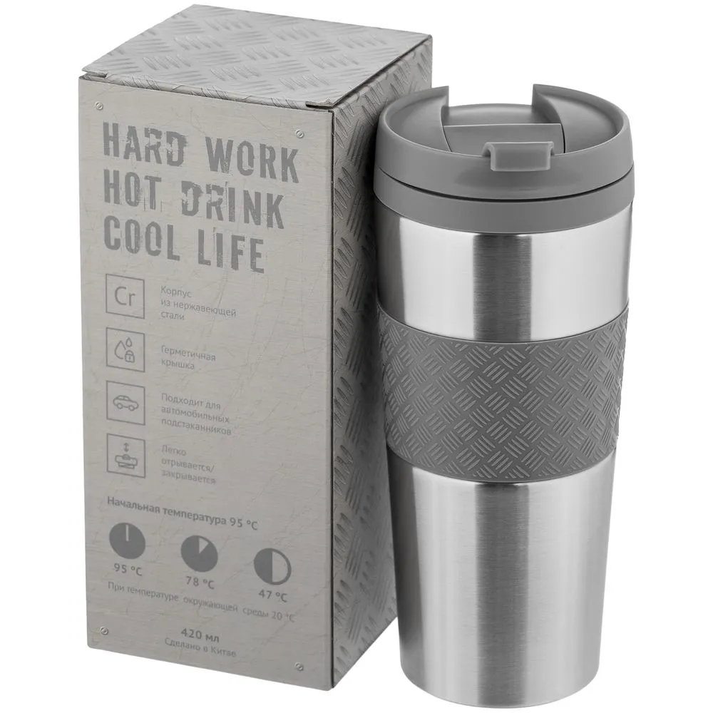 Термостакан Hard Work, вакуумный, серебристый заказать онлайн с вашим дизайном на заказ в Москве и области