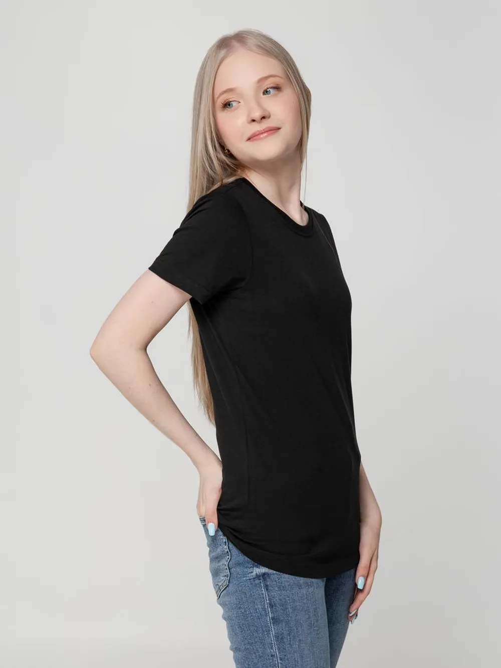 Футболка женская T-bolka Lady, черная, размер 3XL заказать онлайн с вашим дизайном на заказ в Москве и области