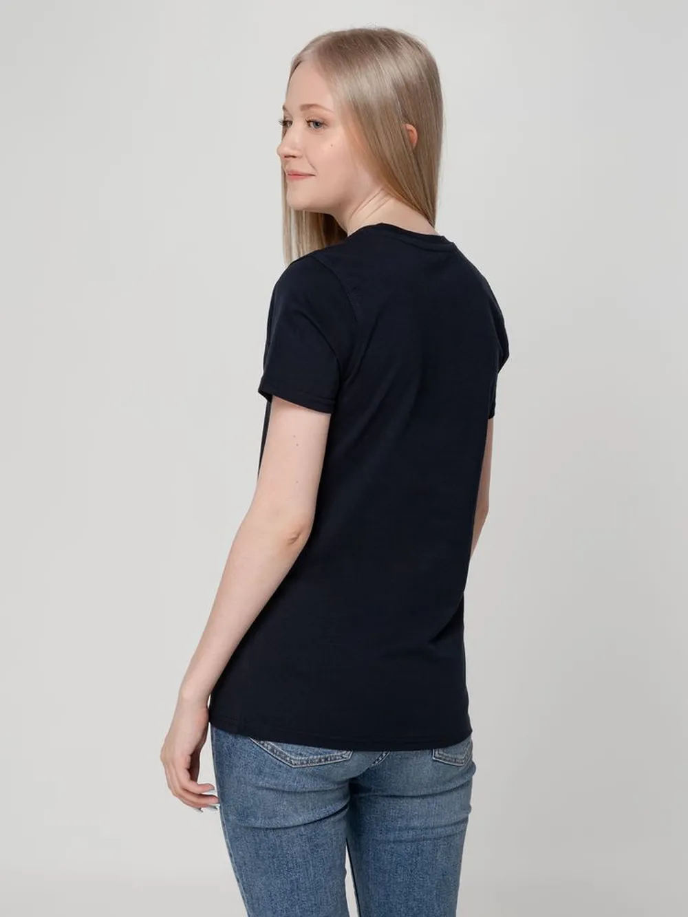 Футболка женская T-bolka Lady темно-синяя, размер XL заказать онлайн с вашим дизайном на заказ в Москве и области