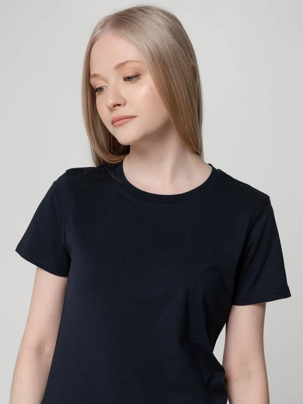 Футболка женская T-bolka Lady темно-синяя, размер XL заказать онлайн с вашим дизайном на заказ в Москве и области