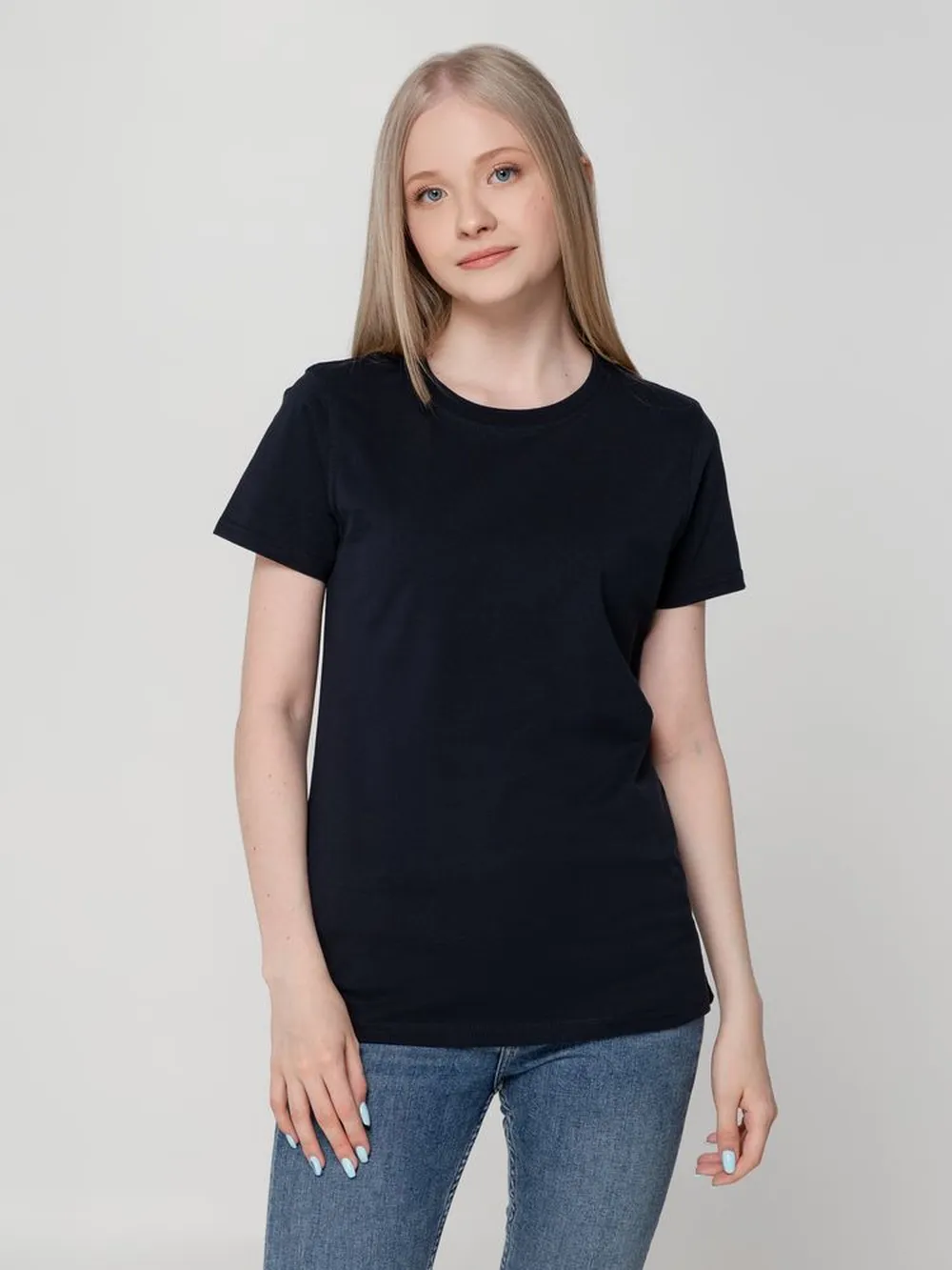 Футболка женская T-bolka Lady темно-синяя, размер XL заказать онлайн с вашим дизайном на заказ в Москве и области