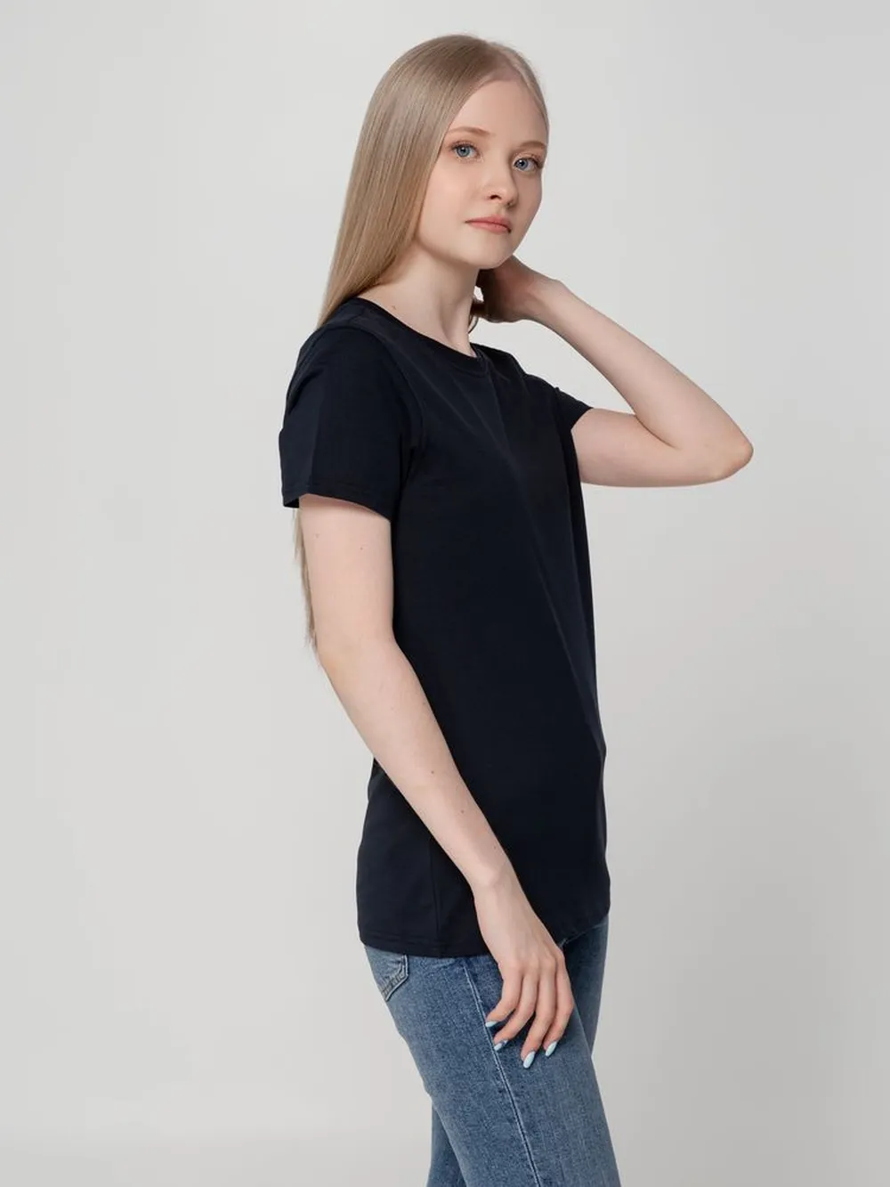 Футболка женская T-bolka Lady темно-синяя, размер XL заказать онлайн с вашим дизайном на заказ в Москве и области