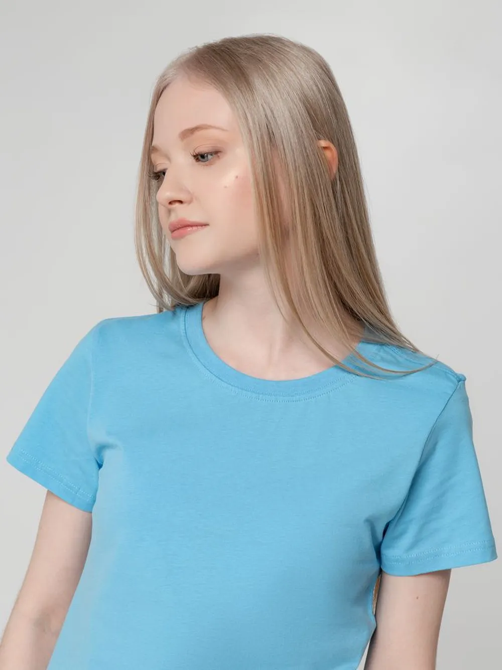 Футболка женская T-bolka Lady голубая, размер XL заказать онлайн с вашим дизайном на заказ в Москве и области