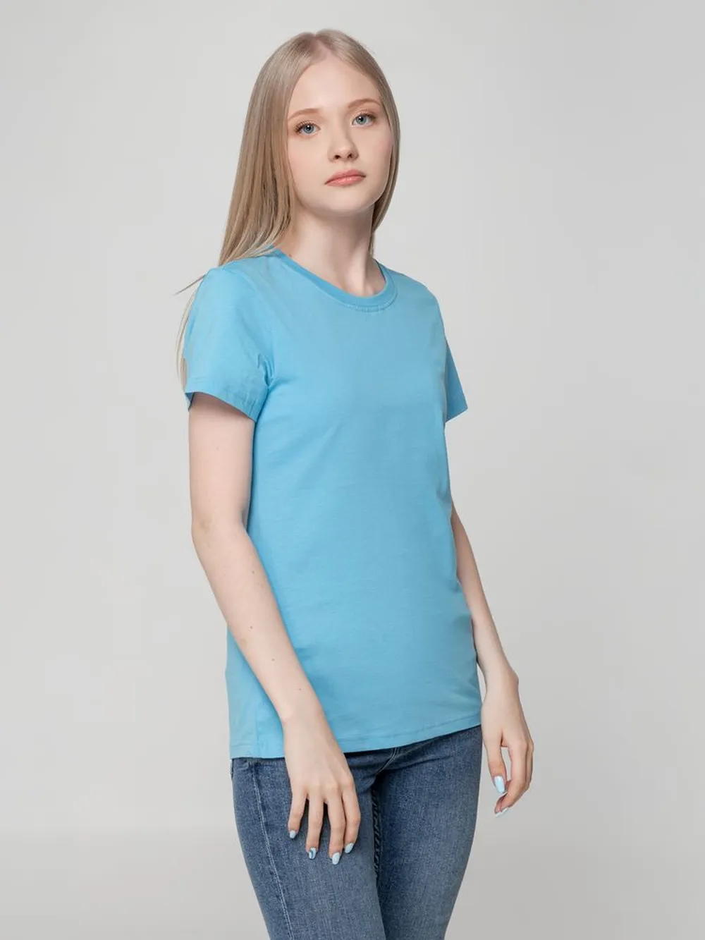 Футболка женская T-bolka Lady голубая, размер XL заказать онлайн с вашим дизайном на заказ в Москве и области