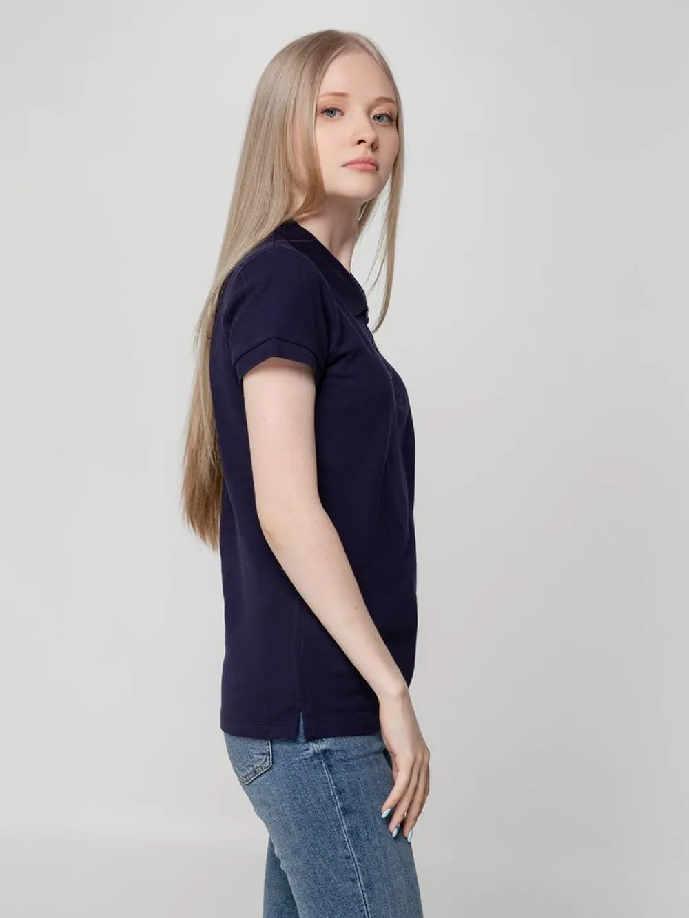 Рубашка поло женская Virma Lady, темно-синяя заказать онлайн с вашим дизайном на заказ в Москве и области
