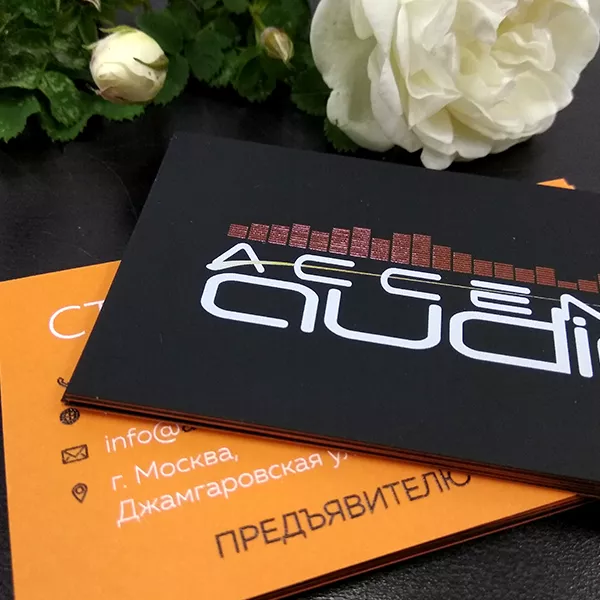 Визитки по секретной технологии для ДccentДudio, г. Москва печать и производство на заказ с доставкой и скидками