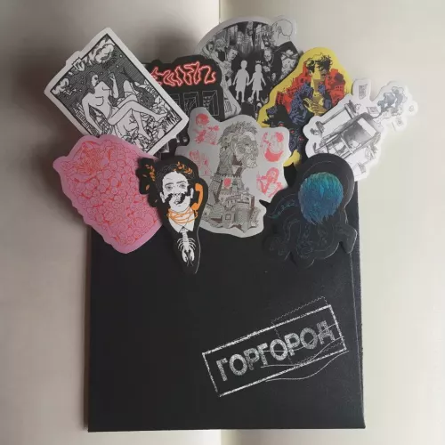 Производство набора наклеек для OXXXYMIЯOИ [10 фигурных наклеек, черные фактурные конверты с эффектом перламутра] и для вас на заказ в Москве, области, да где угодно!