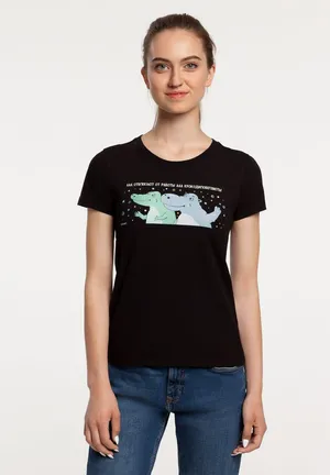 Футболка женская «Крокодилобегемоты», черная заказать онлайн со своим дизайном в РПК КБ с доставкой и скидками