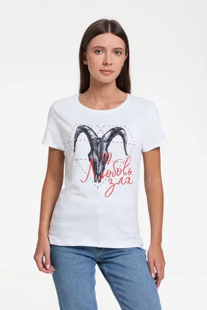 Футболка женская «Любовь зла», белая заказать онлайн со своим дизайном в РПК КБ с доставкой и скидками