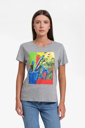 Футболка женская Artist Bear, серый меланж заказать онлайн со своим дизайном в РПК КБ с доставкой и скидками