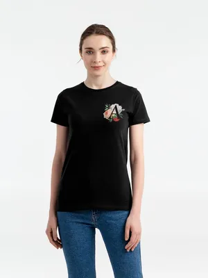 Футболка женская «Цветочная азбука: А», черная заказать онлайн со своим дизайном в РПК КБ с доставкой и скидками