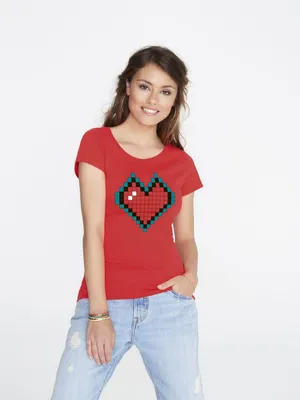 Заказать Футболка женская Pixel Heart, красная, размер XL с доставкой и скидками