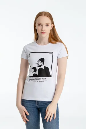 Футболка женская «Леон», белая, ver.2 заказать онлайн со своим дизайном в РПК КБ с доставкой и скидками