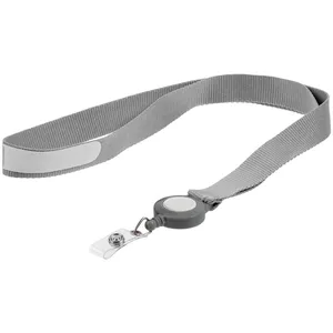 Лента для бейджа с ретрактором Devon, серая с белым заказать онлайн со своим дизайном в РПК КБ с доставкой и скидками