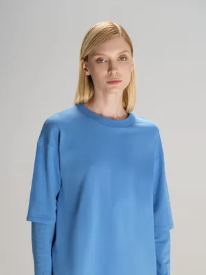 Футболка оверсайз с двойным рукавом Kosmos, синяя заказать онлайн со своим дизайном в РПК КБ с доставкой и скидками