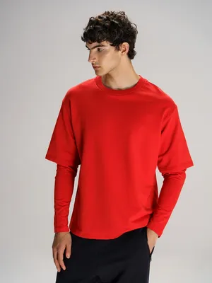 Футболка оверсайз с двойным рукавом Kosmos, красная заказать онлайн со своим дизайном в РПК КБ с доставкой и скидками