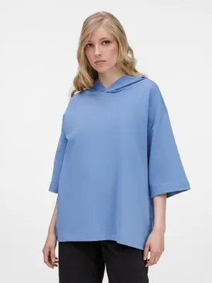 Футболка оверсайз унисекс с капюшоном Neofit, синяя заказать онлайн со своим дизайном в РПК КБ с доставкой и скидками