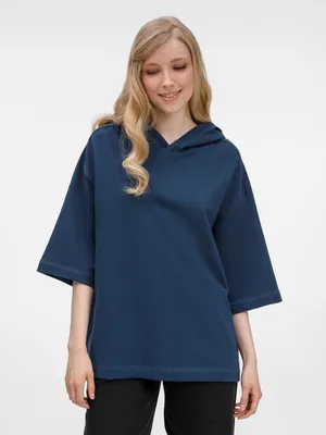 Футболка оверсайз унисекс с капюшоном Neofit, темно-синяя заказать онлайн со своим дизайном в РПК КБ с доставкой и скидками